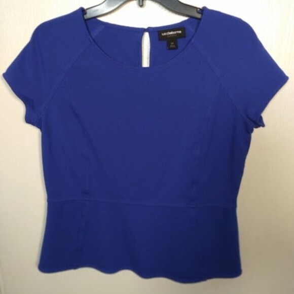Liz Claiborne Career Blue Peplum Top Size: M - Picture 2 of 15